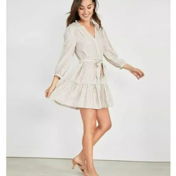 PAIGE Dresses & Skirts - Paige Kylen Stripe 3/4 Sleeve V-Neck Mini Ruffle Casual Summer Dress Size‎ S